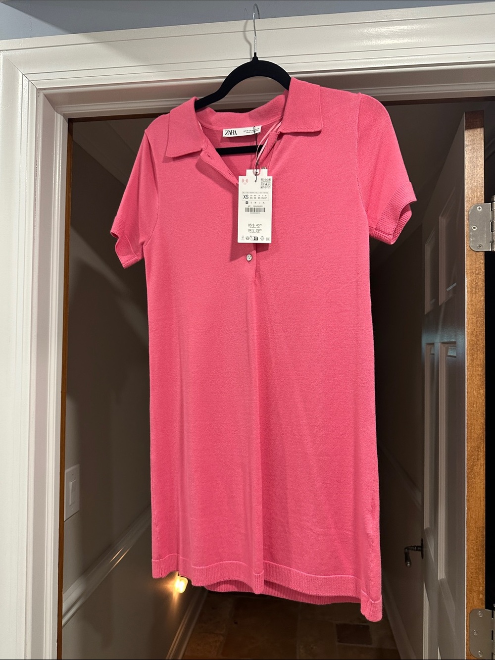 Zara Hot Pink Polo Dress with Collar